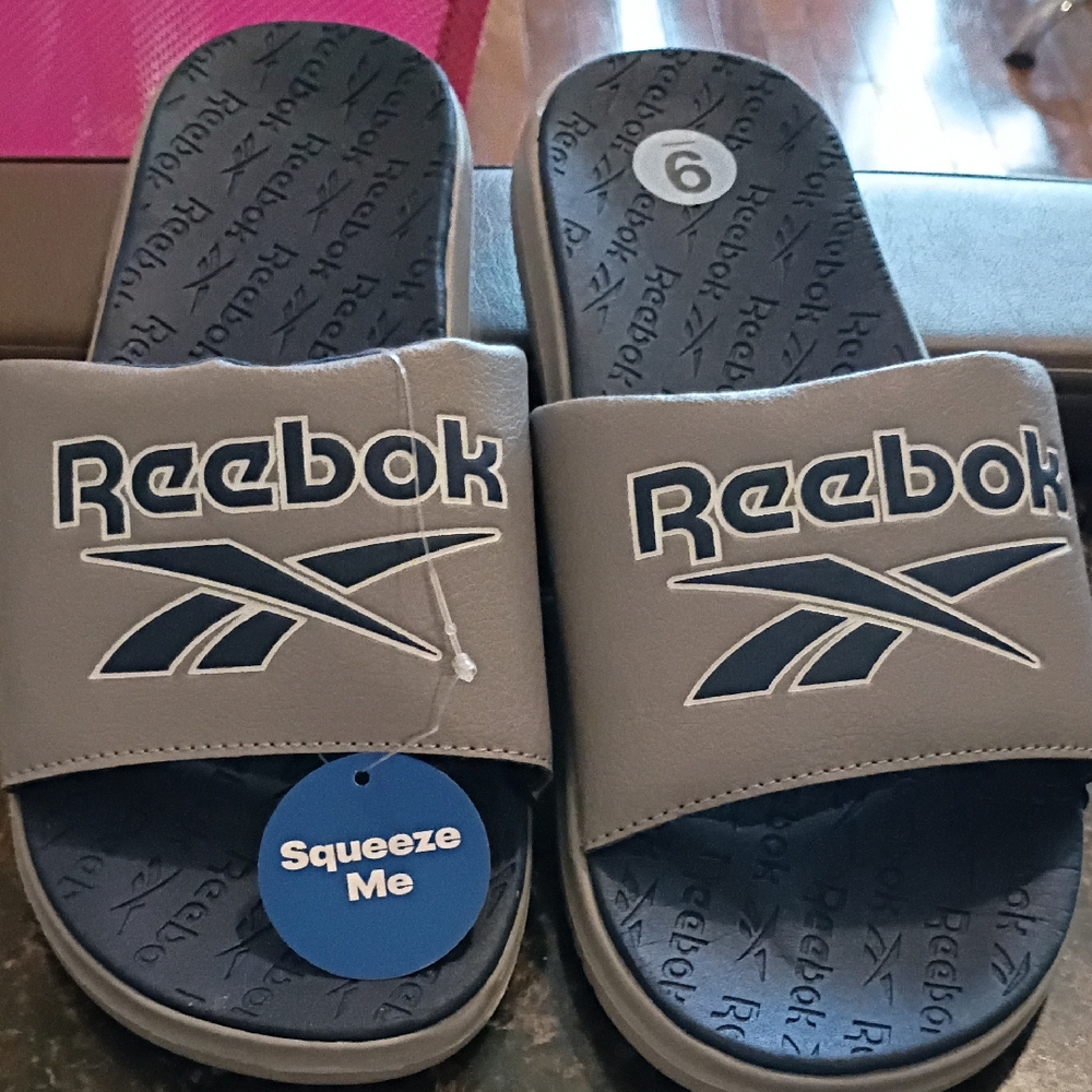 Reebok Blue and Gray Slide Sandals